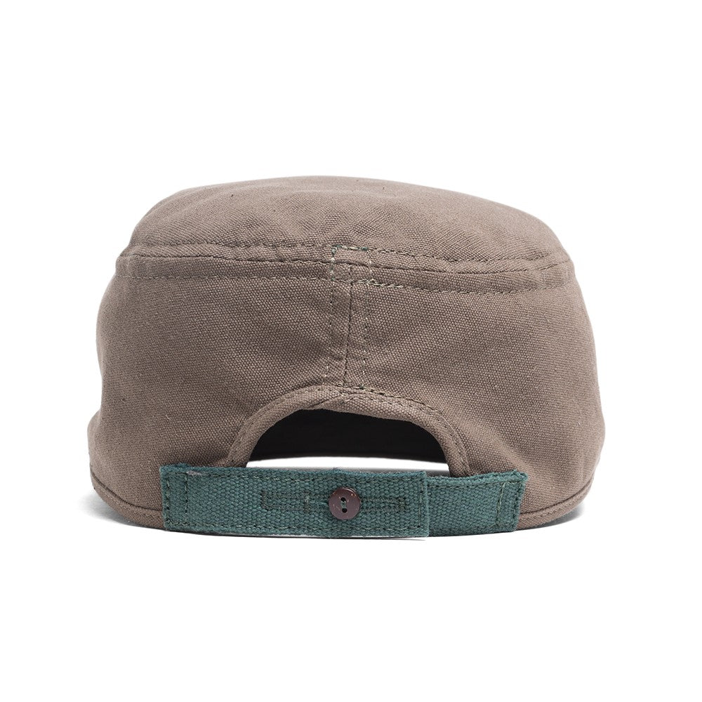 VEGAN CAP OF RECYCLED COTTON KHAKI AND COCONUT BUTTON - RUMI - VESICA PISCIS FOOTWEAR