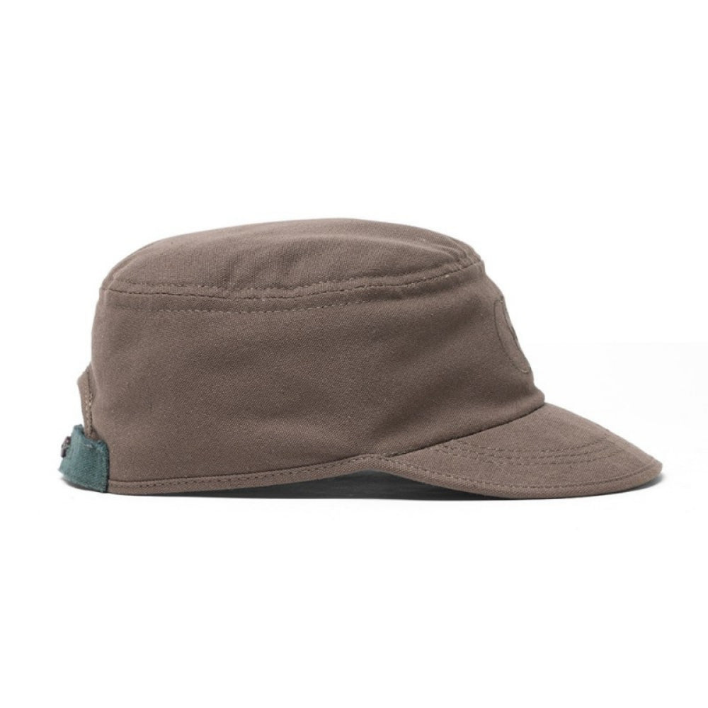 VEGAN CAP OF RECYCLED COTTON KHAKI AND COCONUT BUTTON - RUMI - VESICA PISCIS FOOTWEAR